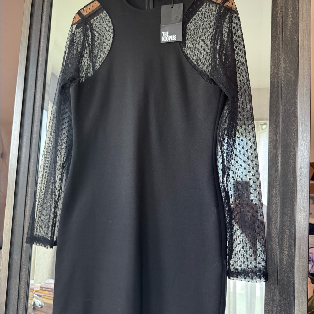 The Kooples Milano Shaped Mini Dress Black Sheath Dress with Bishop Sleeves